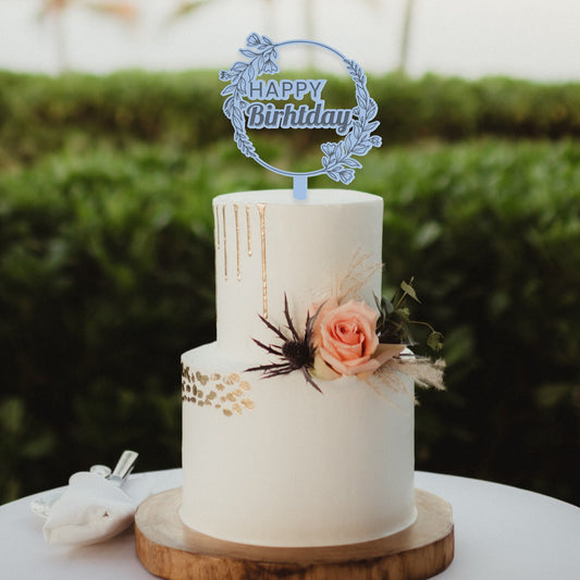 Happy Birthday, Floral Cake Topper, Acrylic Cake Topper, Reusable Birthday Decorations, Birthday Decor, Cake Accessories