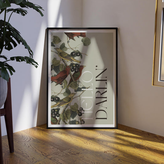 Hello Darlin' - 01 Poster: Botanical Art Print, Vintage-Inspired Nature Poster, Elegant Modern Home Decor, Muted Colours, Rustic Chic Decor
