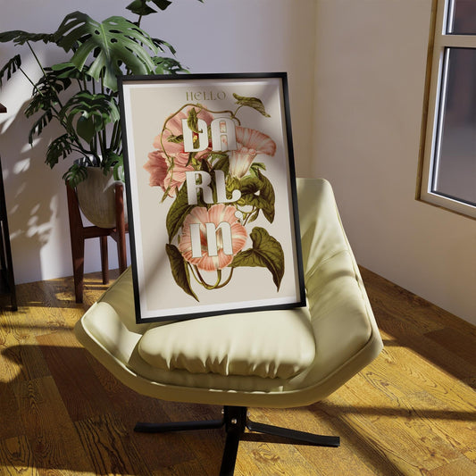 Hello Darlin' - 03 Poster: Botanical Art Print, Vintage-Inspired Nature Poster, Elegant Modern Home Decor, Muted Colours, Rustic Chic Decor