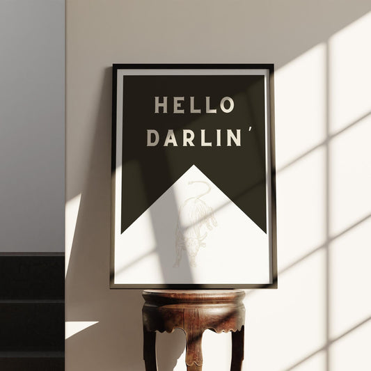 Hello Darlin' - 06 Poster: Western Style, Earth Tone Print, Rustic Wall Art, Farmhouse Decor, Minimalistic Home Decor, Cowboy Aesthetic