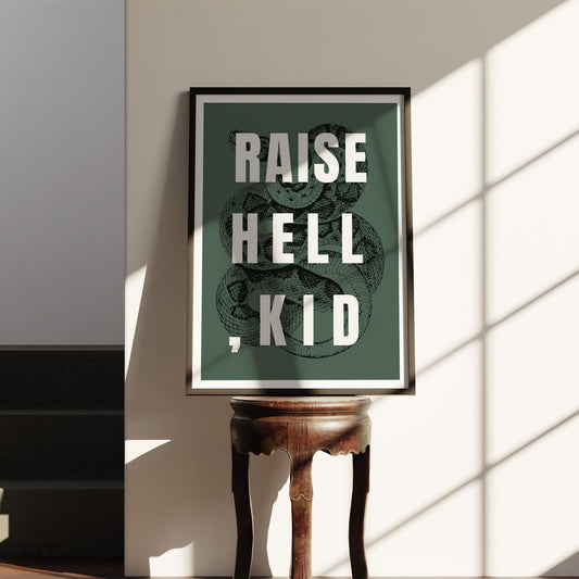Raise Hell, Kid - 05 Poster: Art Print, Bold Art, Alternative Decor, Graphic Design Print, Aesthetic Wall Art, Cool Print, Edgy Home Decor