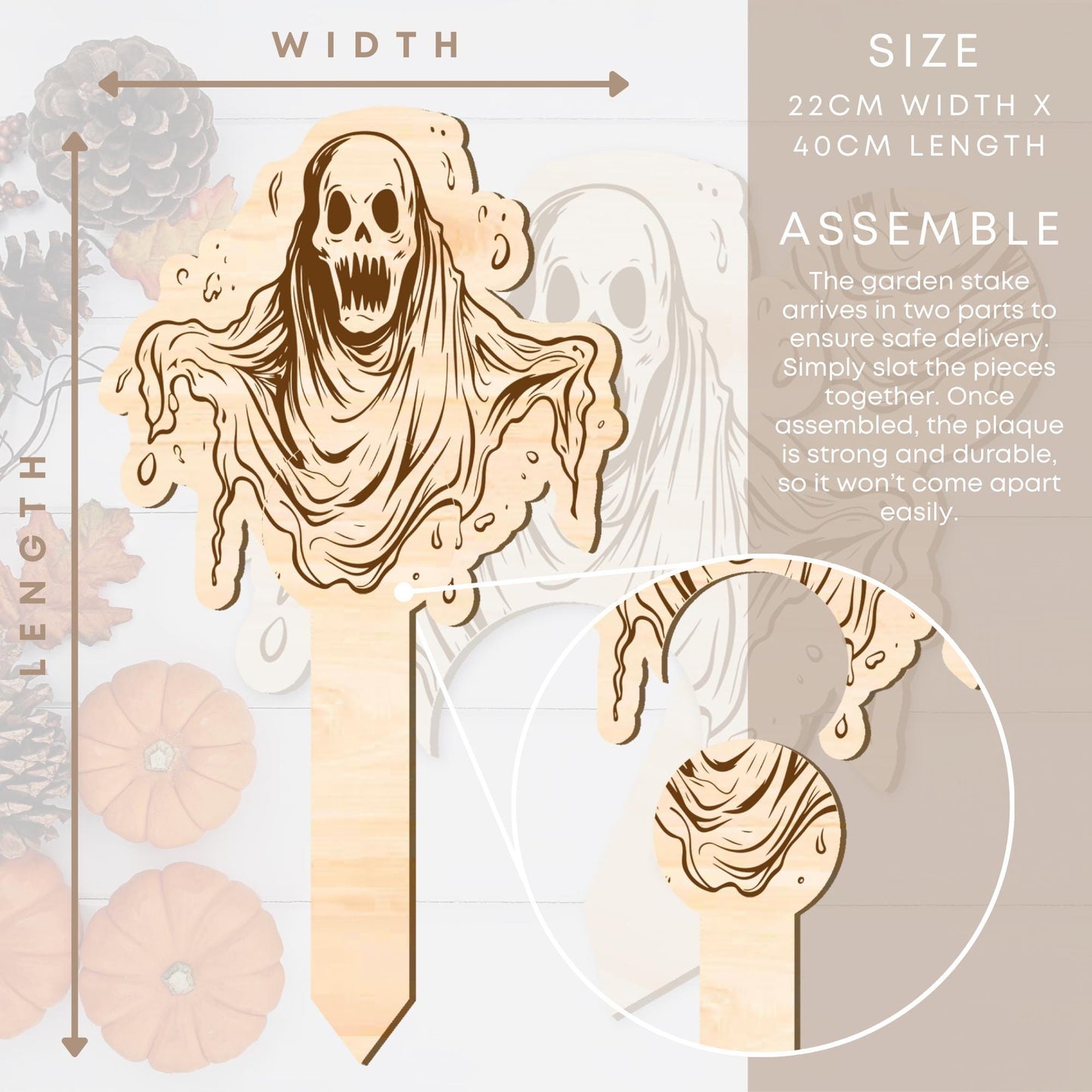 Spooky Ghost Wooden Halloween Plaque: Garden Sign, Halloween Outdoor Decoration, Wooden Garden Decor, Halloween Party Decorations