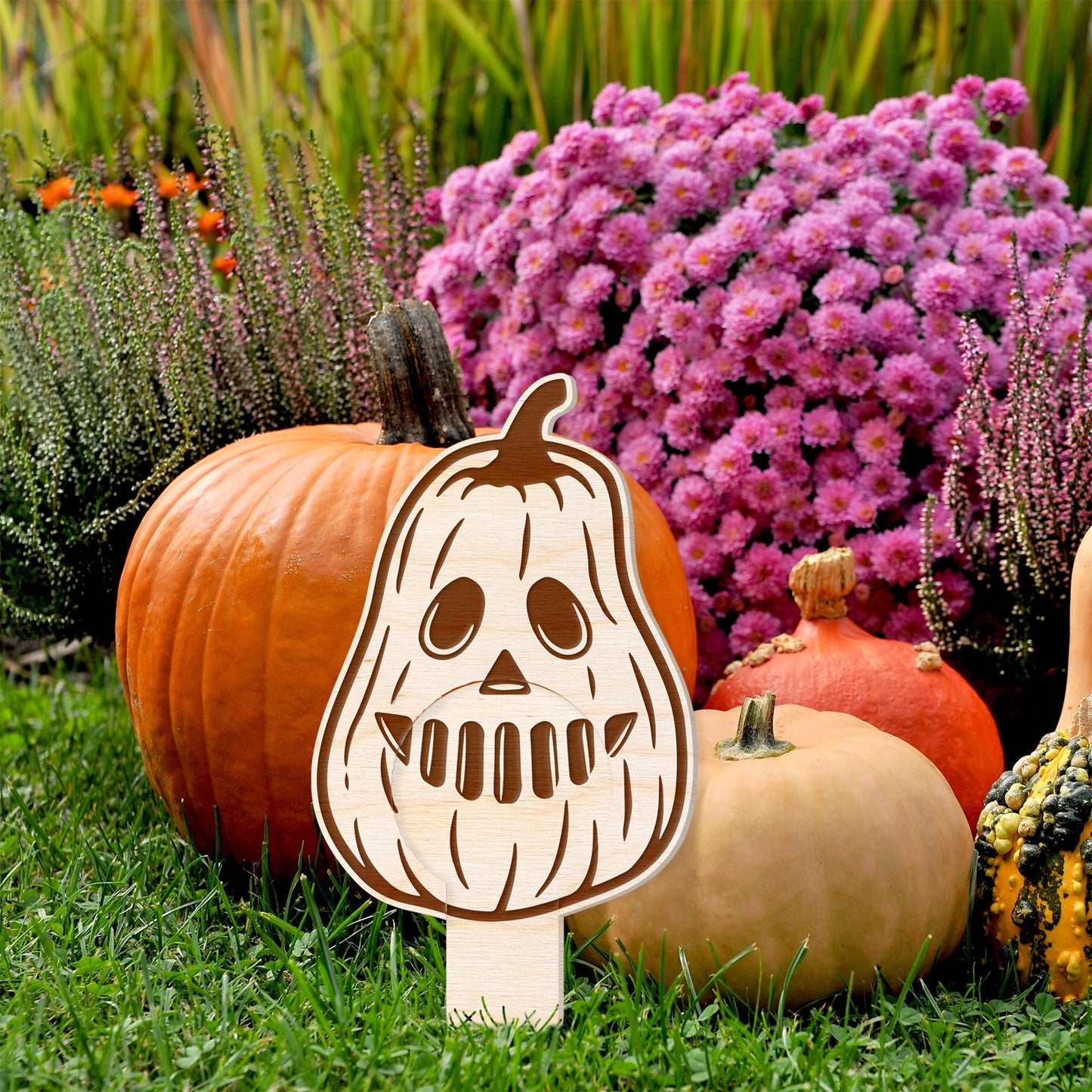 Spooky Pumpkin Wooden Halloween Plaque: Garden Sign, Halloween Outdoor Decoration, Wooden Garden Decor, Halloween Party Decorations