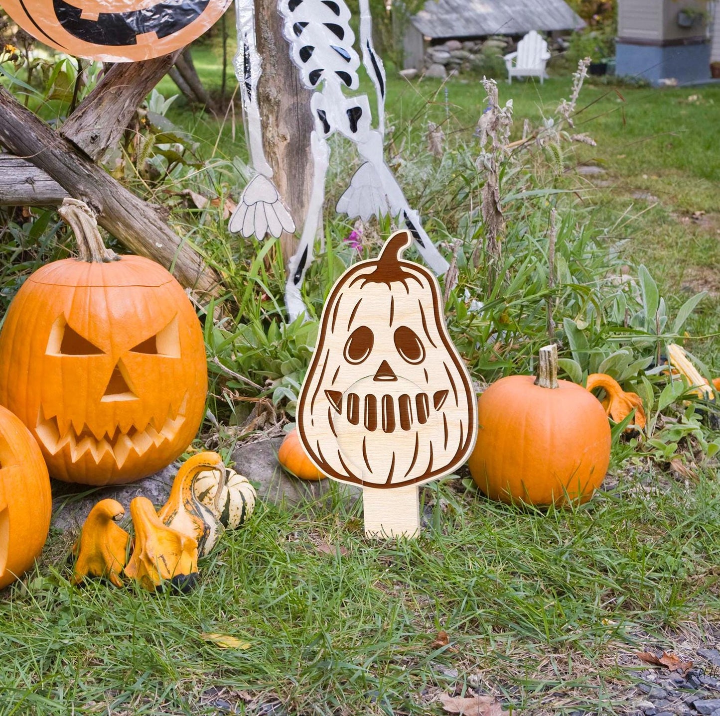 Spooky Pumpkin Wooden Halloween Plaque: Garden Sign, Halloween Outdoor Decoration, Wooden Garden Decor, Halloween Party Decorations