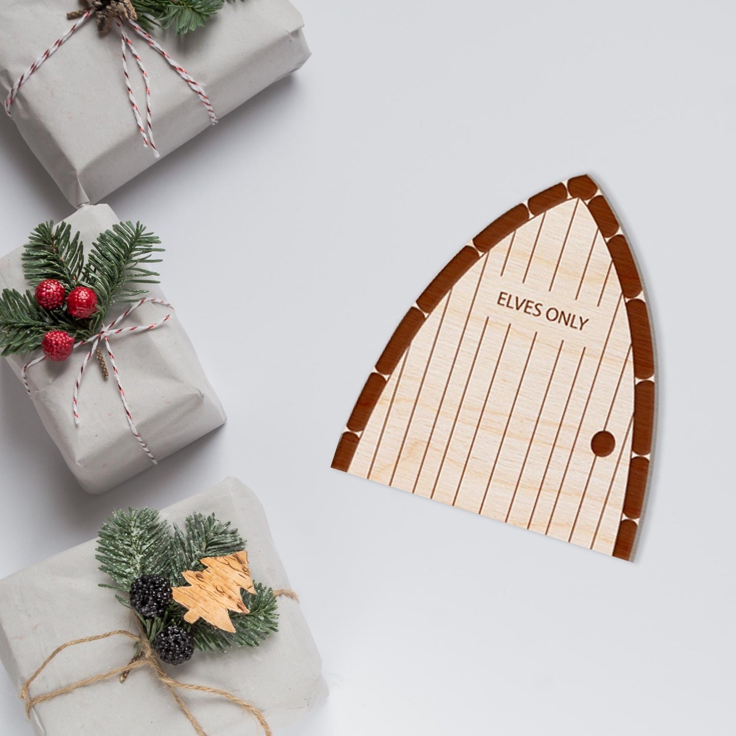 Christmas Elf Door decor different sizes Story Of Santa Elves Engraved Birch Wood