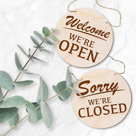 Shop Opening and Closed Wooden Sign Double Sided Engraved Hanging Wood Plaque