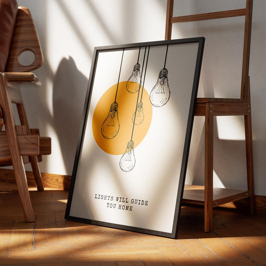 Lights Will Guide You Home Poster - Coldplay Inspired Wall Art, Hanging Lights Print, Quote Poster, Home Decor, Lyric Print, Music Lover Art