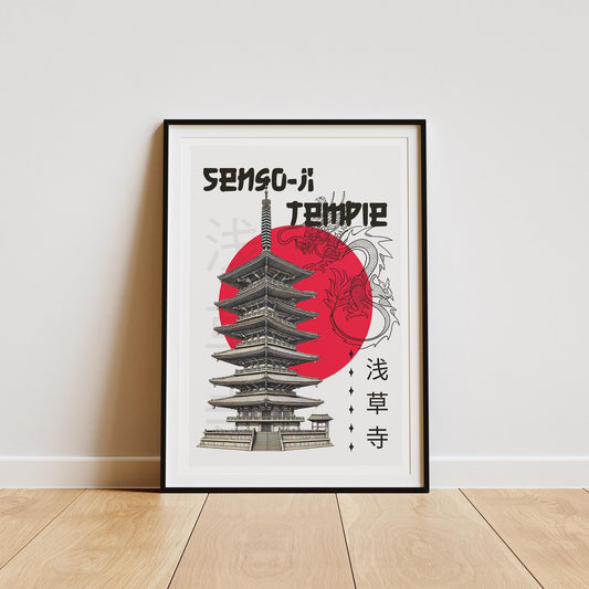 Tokyo Temple - Graphic Design Poster, Architectural Landmark Print, Bedroom Print, Landmark Prints, Modern Graphic Design Wall Decor, Tokyo