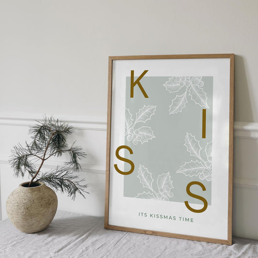 It's Kissmas Time - 03:  Christmas Poster, Mistletoe Holiday Wall Art, Christmas Home Decor, Living Room Wall Art, Festive Home Prints
