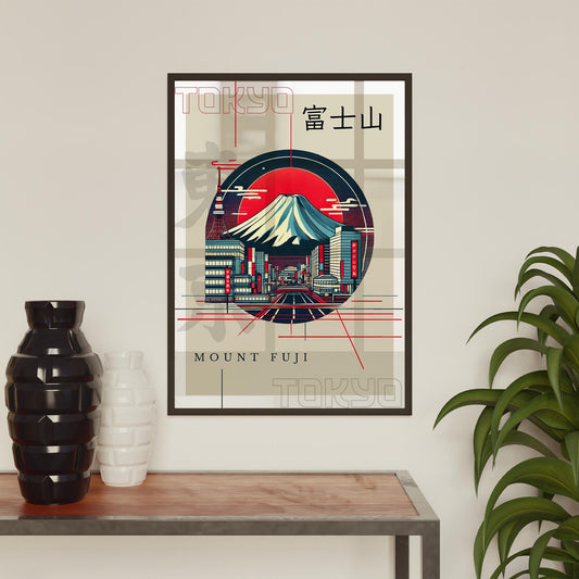 Tokyo Fuji - Graphic Design Poster, Vibrant Graphic Design, Bedroom Print, Landmark Prints, Urban Japanese Art Print, Tokyo City Scape, Bold