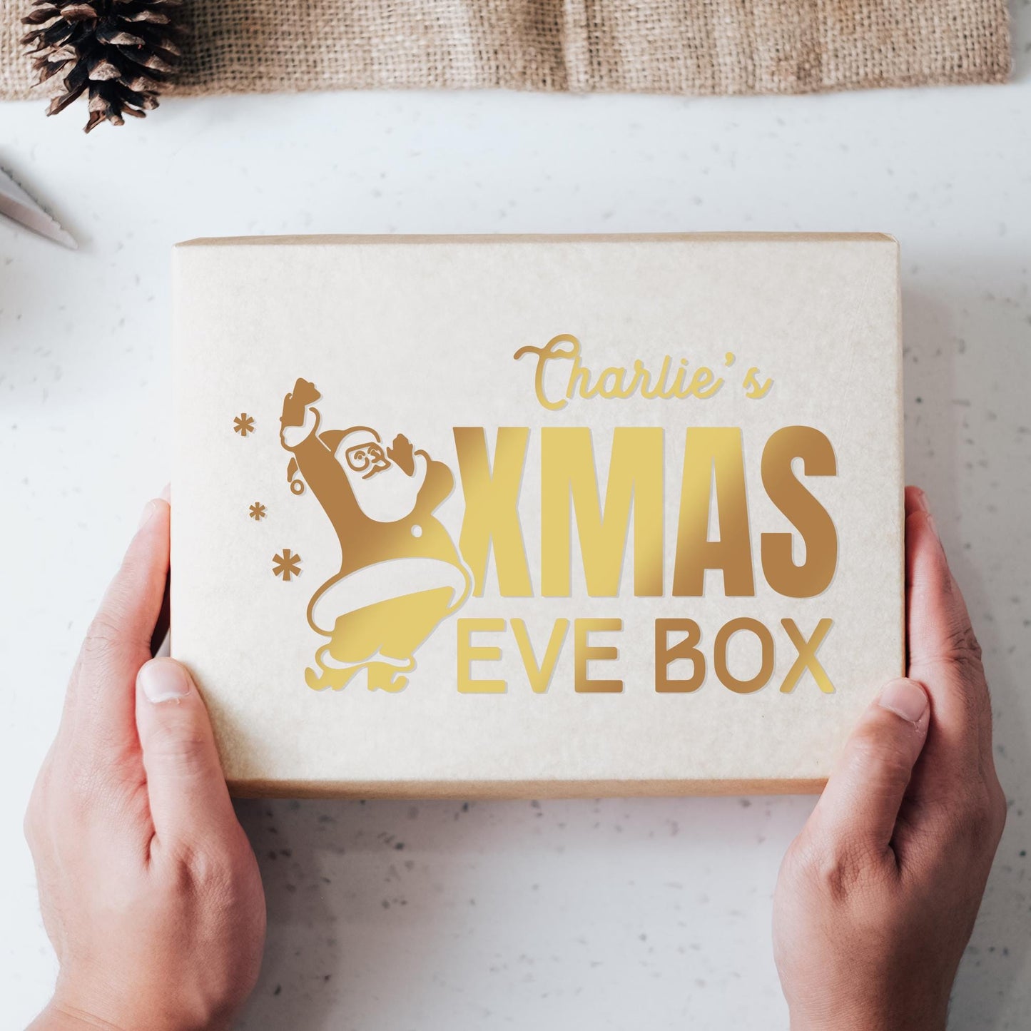 Xmas Eve Box - Fun Santa: Personalised Christmas Eve Box Sticker, Custom Name Gift Box Decal, Christmas Eve Gift Idea, Gift Box Label