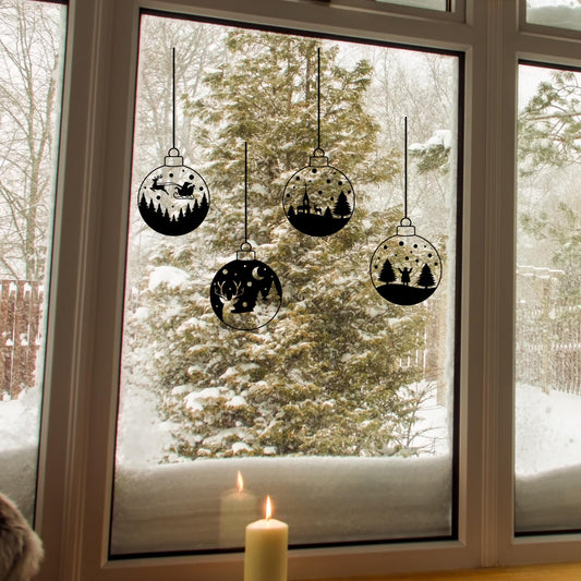 Christmas Baubles - Window or Wall Sticker, Winter/Christmas Themed Sticker, Cosy Xmas Sticker, Festive Shop Display Window Decal, Set Of 4