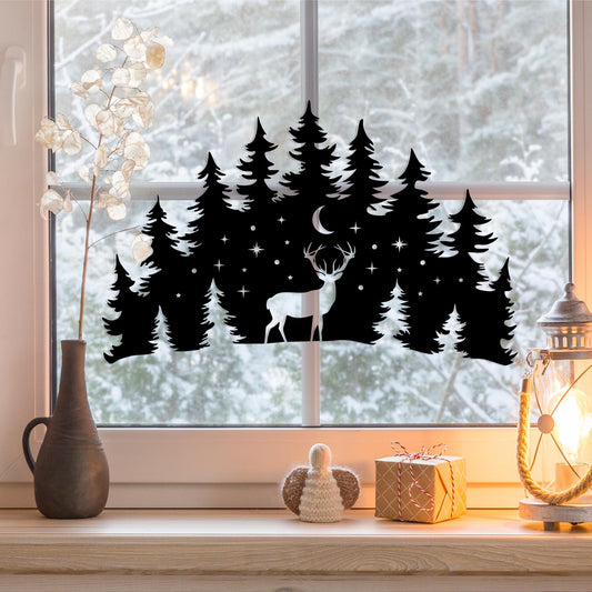 Reindeer Forest - Window or Wall Sticker, Winter/Christmas Themed Sticker, Cosy Xmas Sticker, Festive Shop Display Window, Winter Decal