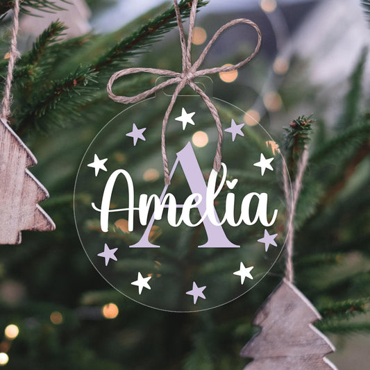 Letter & Name - Clear Acrylic, Custom Bauble, Vinyl Sticker/Clear Bauble, Christmas Decor, Custom Christmas, Christmas Bauble, Cute Xmas