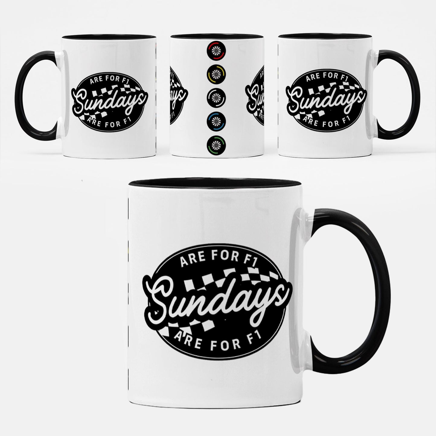 Sundays F1 - Wheels Mug: 'Sundays Are For Formula 1' Gift, Racing Fan Gift, Motorsport Mug, Racing Gift For Him, For Dad, Stocking Filler