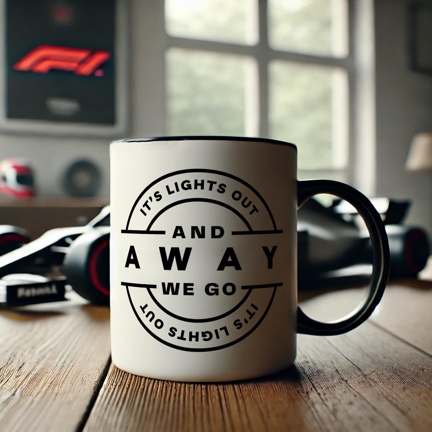 Lights Out - Sleek Mug: "Lights Out and Away We Go" F1 Start Quote Mug, Formula 1 Gift, Racing Gift For Him, For Dad, Stocking Filler