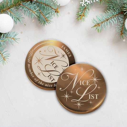 Nice List - Stars: Official Nice List Member Coin  Personalised Christmas Gift from Santa, Custom Christmas Token, Stocking Filler
