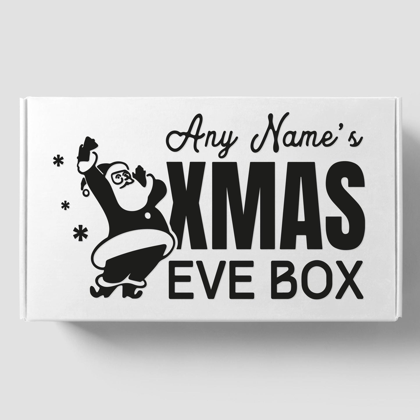 Xmas Eve Box - Fun Santa: Personalised Christmas Eve Box Sticker, Custom Name Gift Box Decal, Christmas Eve Gift Idea, Gift Box Label