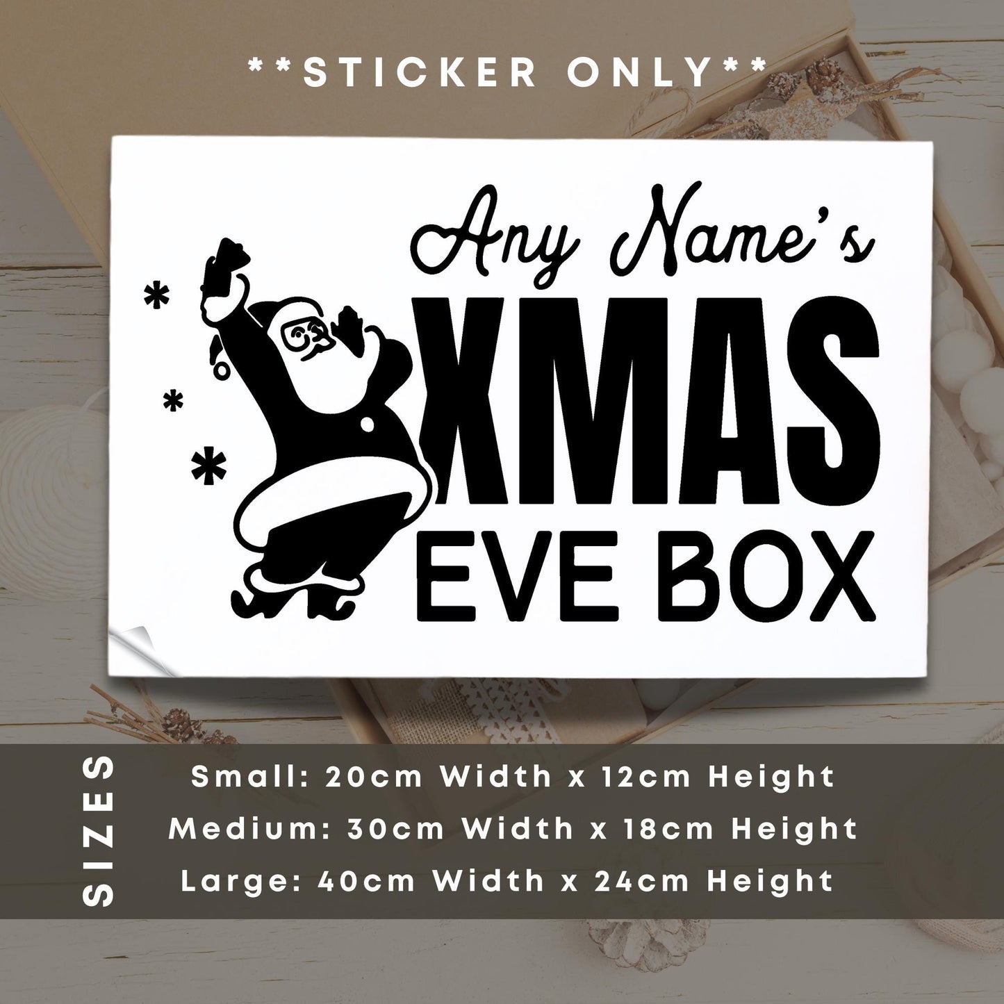 Xmas Eve Box - Fun Santa: Personalised Christmas Eve Box Sticker, Custom Name Gift Box Decal, Christmas Eve Gift Idea, Gift Box Label