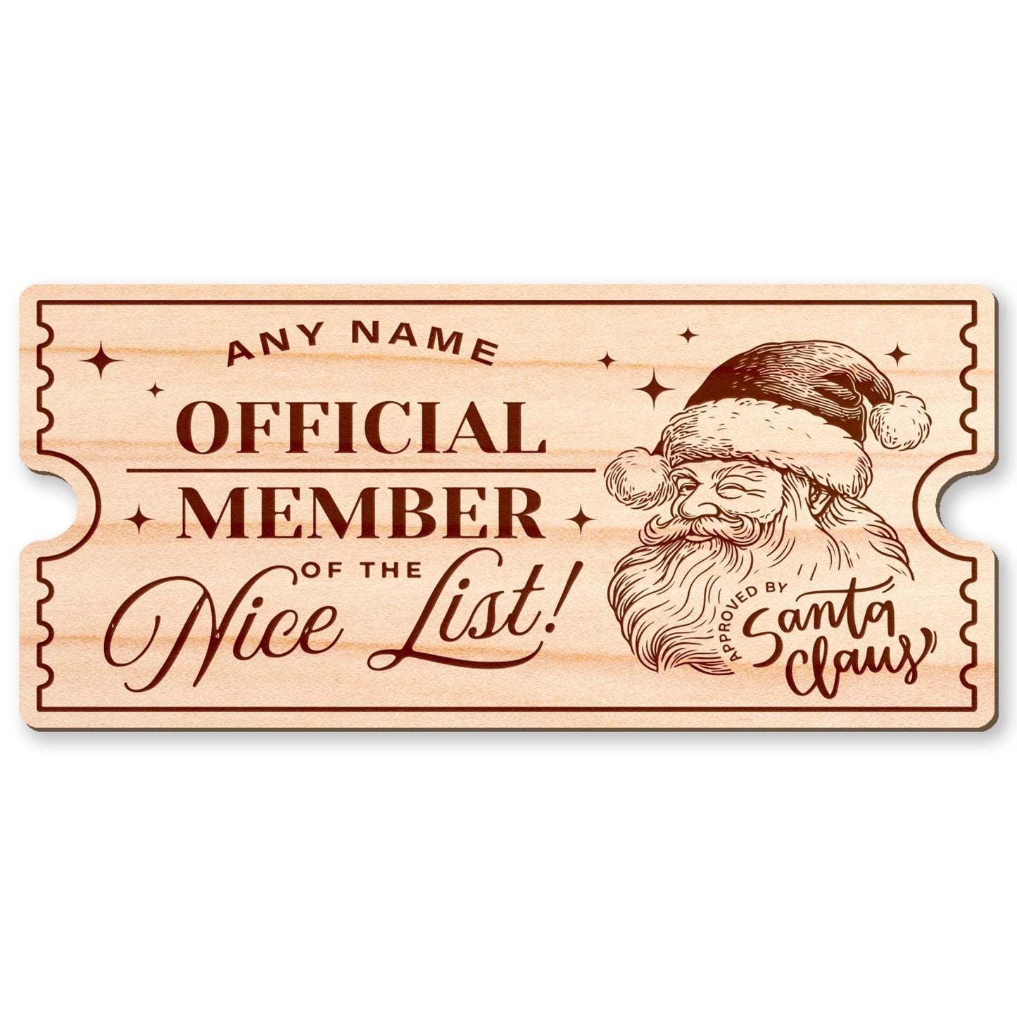 Nice List Ticket - Santa: Personalised Santa's Nice List Wooden Ticket Certificate, Christmas Keepsake for Kids, Magic Christmas Gift