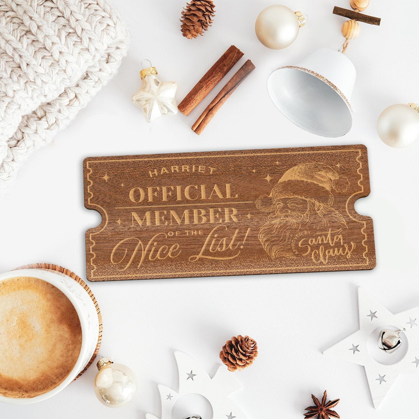 Nice List Ticket - Santa: Personalised Santa's Nice List Wooden Ticket Certificate, Christmas Keepsake for Kids, Magic Christmas Gift