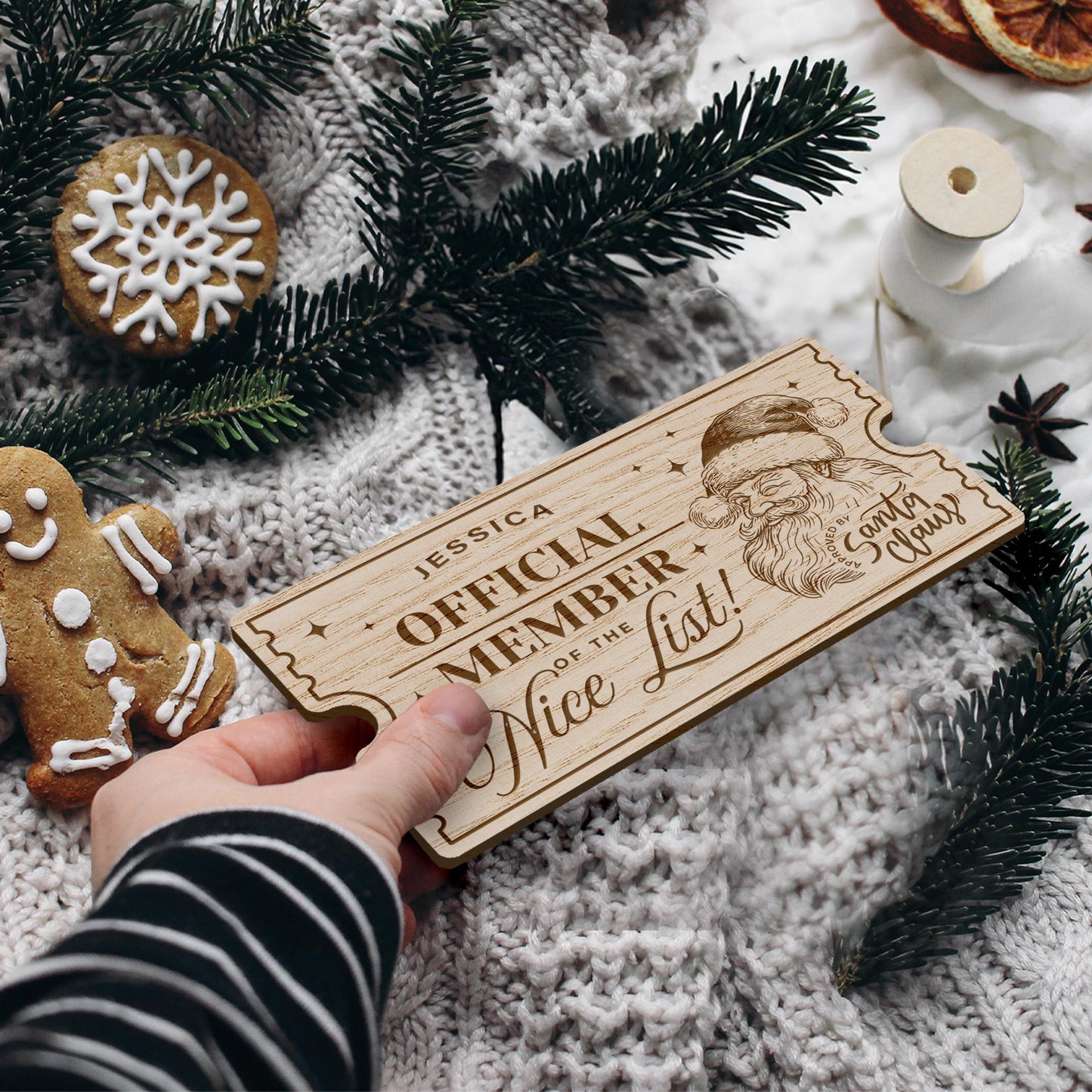 Nice List Ticket - Santa: Personalised Santa's Nice List Wooden Ticket Certificate, Christmas Keepsake for Kids, Magic Christmas Gift