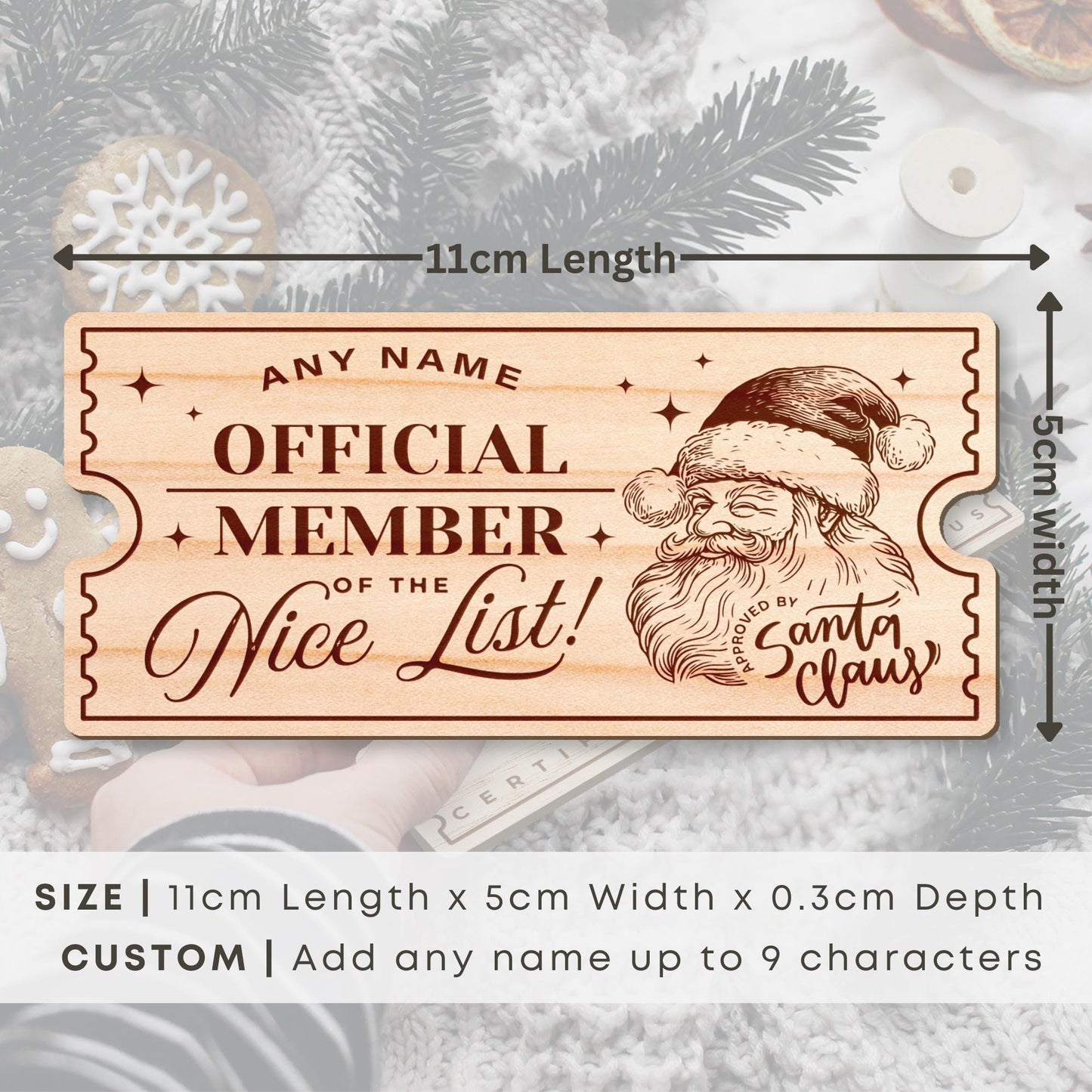Nice List Ticket - Santa: Personalised Santa's Nice List Wooden Ticket Certificate, Christmas Keepsake for Kids, Magic Christmas Gift