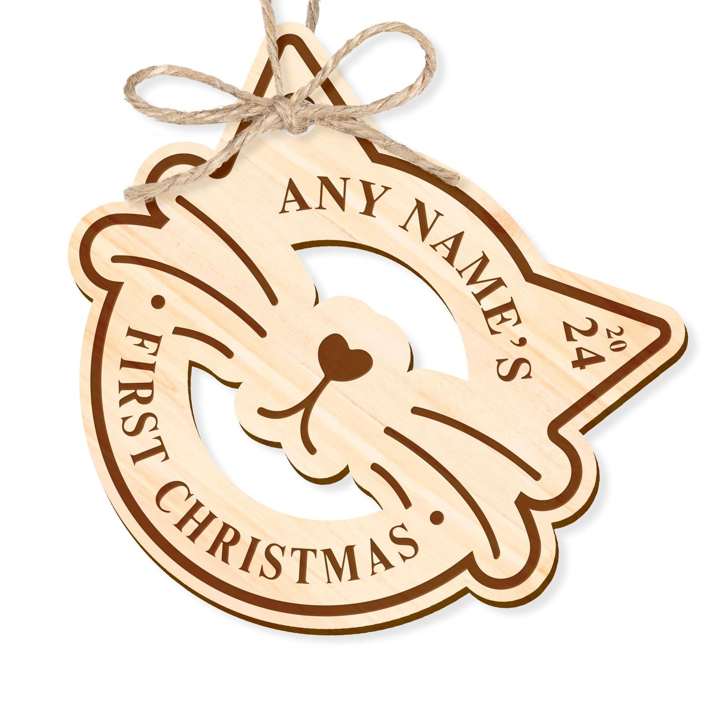 Personalised Cat First Christmas - Ears & Nose Bauble: Custom Name, Rustic Cat's First Christmas Tree Decor, Wooden pet Xmas Ornament Gift