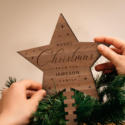 Tree Topper Star - Aniyah: Personalised Christmas Tree Decor, Custom Family Name Decoration, Rustic Wooden Ornament, Xmas Keepsake