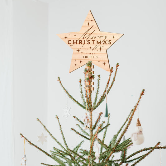Tree Topper Star - Josefin: Personalised Christmas Tree Decor, Custom Family Name Decoration, Rustic Wooden Ornament, Xmas Keepsake