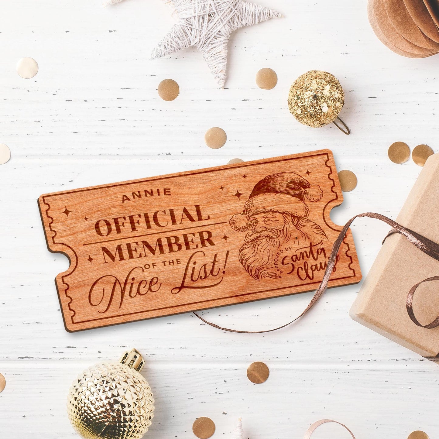 Nice List Ticket - Santa: Personalised Santa's Nice List Wooden Ticket Certificate, Christmas Keepsake for Kids, Magic Christmas Gift