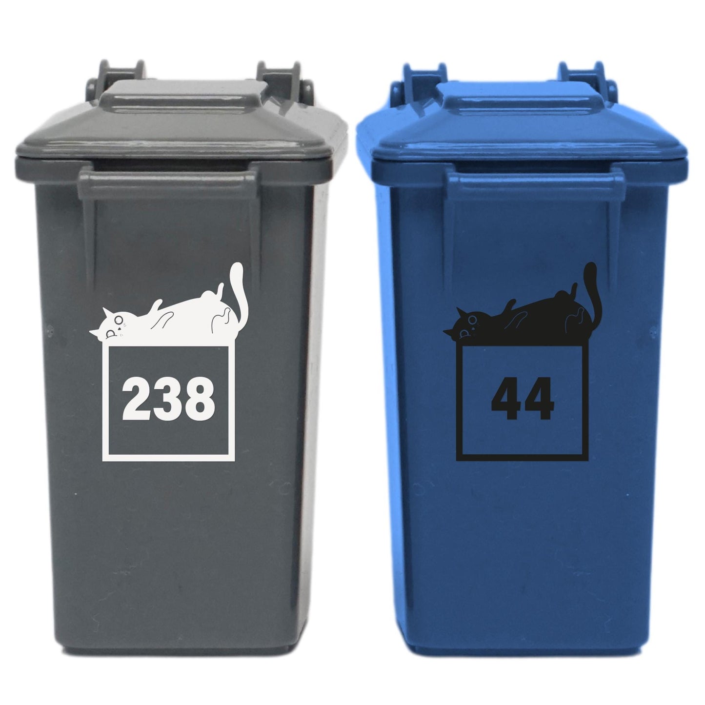 Personalised Lazy Cat Bin Sticker: Custom Wheelie Bin Decal with House Number - Cute Outdoor Decor, Funny Cat Sticker for Dustbin
