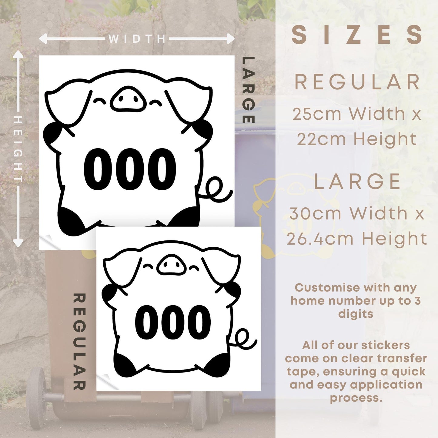 Personalised Round Pig Bin Sticker: Custom Wheelie Bin Decal with House Number - Cute Outdoor Decor, Funny Pig Sticker for Dustbin