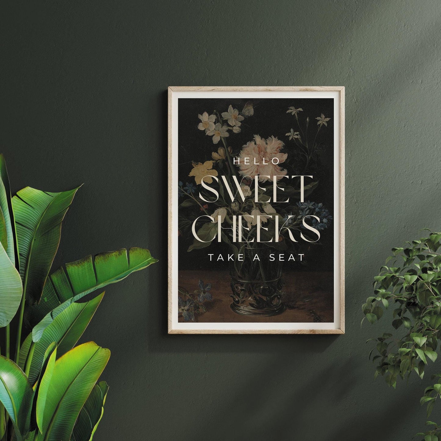 Sweet cheeks - flowers poster: unique bathroom print, toilet poster, bathroom wall art, toilet bathroom poster, cool funny home decor