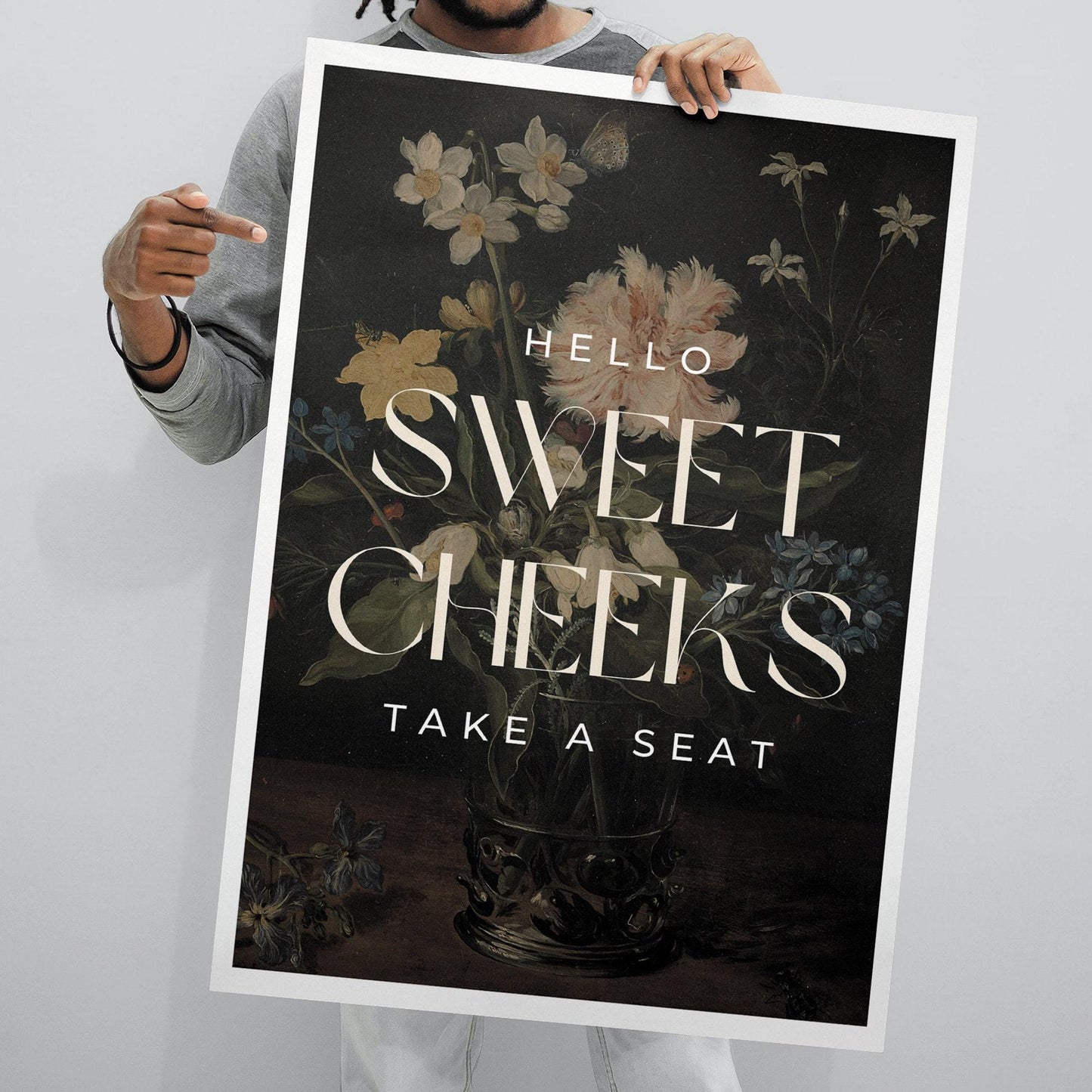 Sweet cheeks - flowers poster: unique bathroom print, toilet poster, bathroom wall art, toilet bathroom poster, cool funny home decor