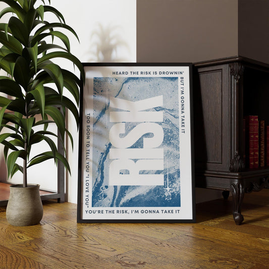 Risk - blue: gracie abrams lyric poster, inspirational quote print, trendy home decor, wall art, pop culture, gift for music lover