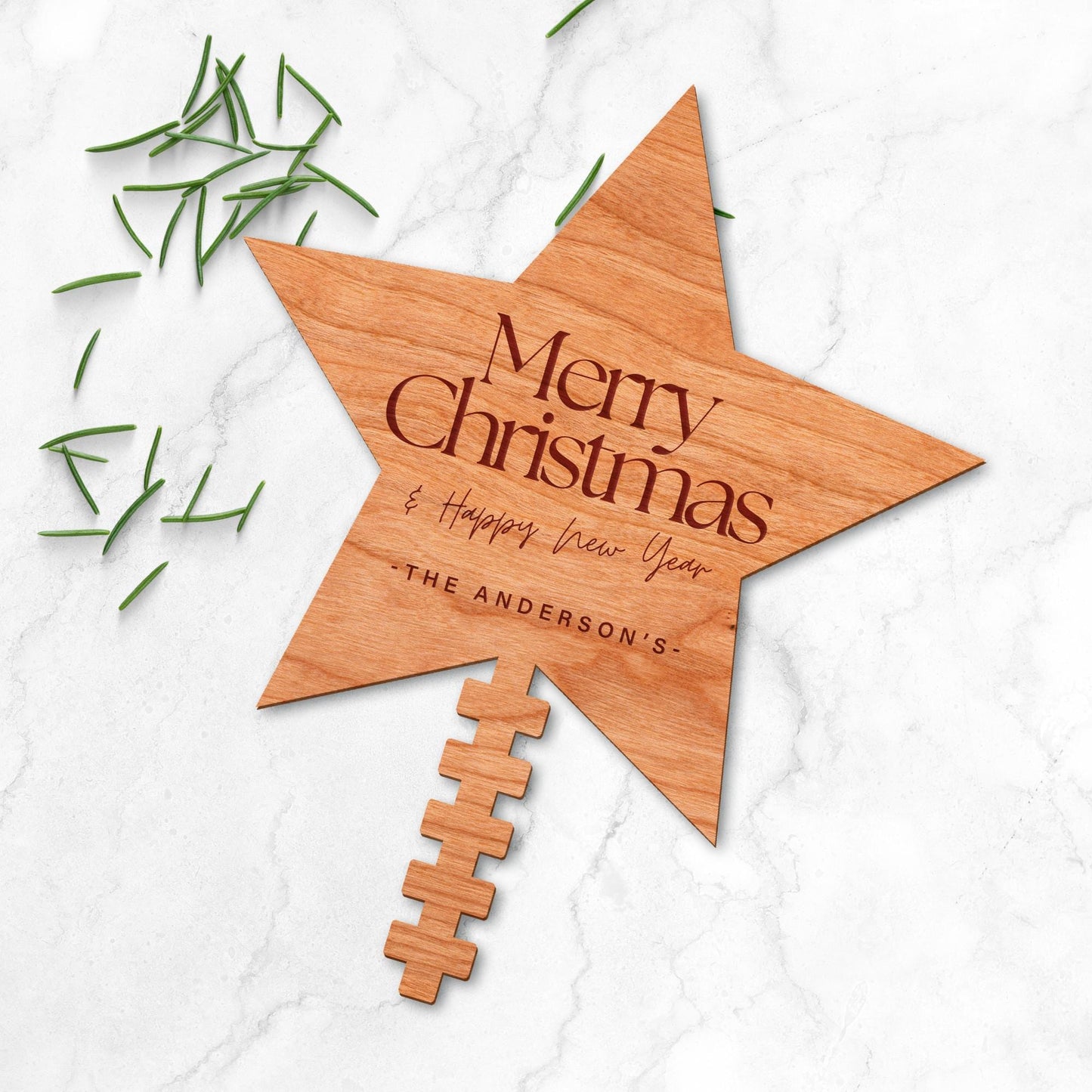 Tree Topper Star - The Seasons: Personalised Christmas Tree Decor, Custom Family Name Decoration, Rustic Wooden Ornament, Xmas Keepsake
