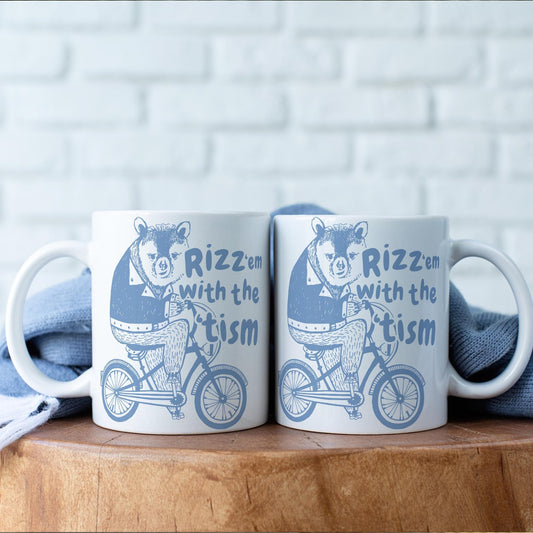 Rizz 'Em With The 'Tism - Bear: Funny Autism Mug, Humorous Coffee Cup for Autism Awareness, Bold Quirky Meme Mug, Gift for Autistic Friend