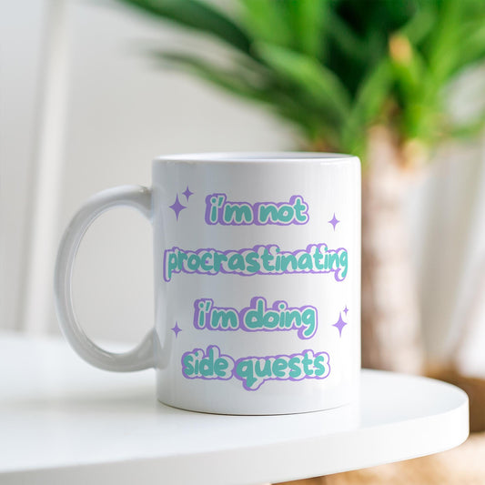 Procrastinating Mug - Bubble: Funny Mug - Side Quests - Gamer Humour Gift, Funny Work Mug, Gift For Gamers, Witty Coffee Cup