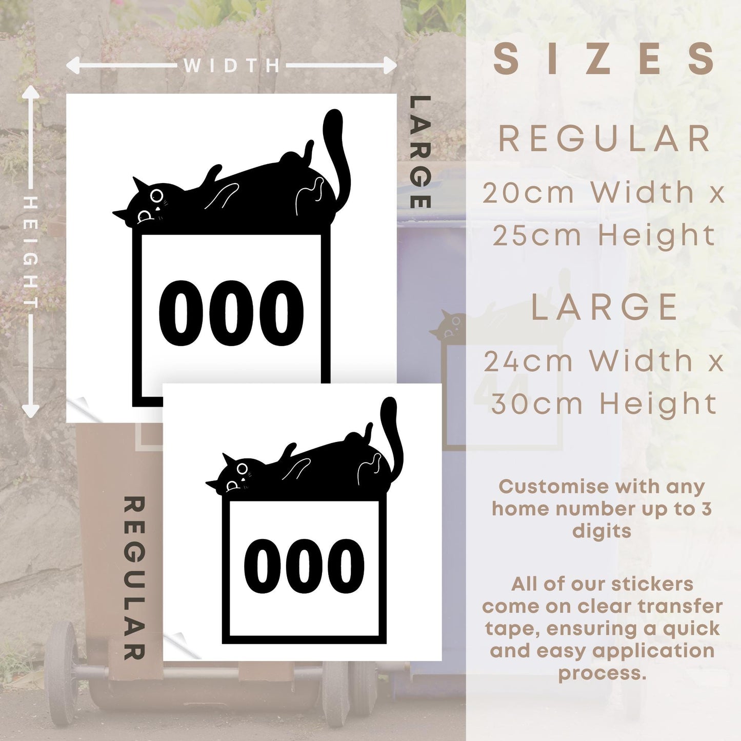 Personalised Lazy Cat Bin Sticker: Custom Wheelie Bin Decal with House Number - Cute Outdoor Decor, Funny Cat Sticker for Dustbin