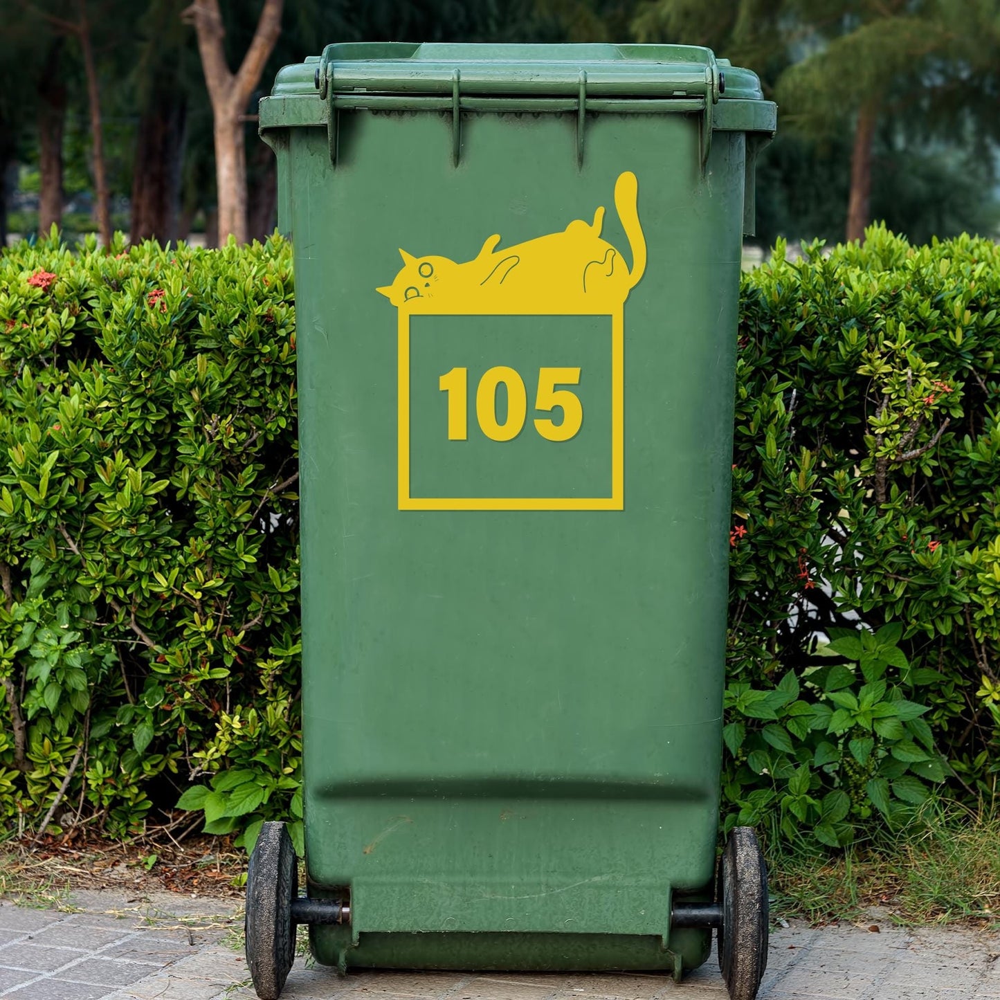 Personalised Lazy Cat Bin Sticker: Custom Wheelie Bin Decal with House Number - Cute Outdoor Decor, Funny Cat Sticker for Dustbin