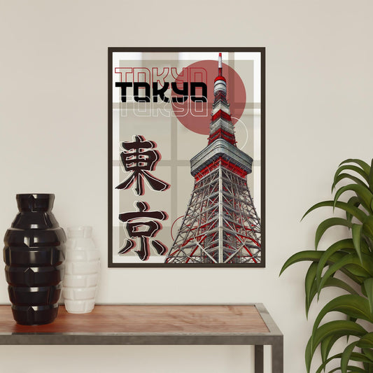 Tokyo tower - graphic design poster, architectural landmark print, bedroom print, landmark prints, modern graphic design wall decor, tokyo