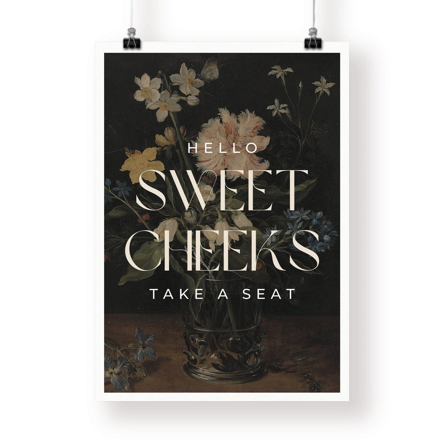 Sweet cheeks - flowers poster: unique bathroom print, toilet poster, bathroom wall art, toilet bathroom poster, cool funny home decor