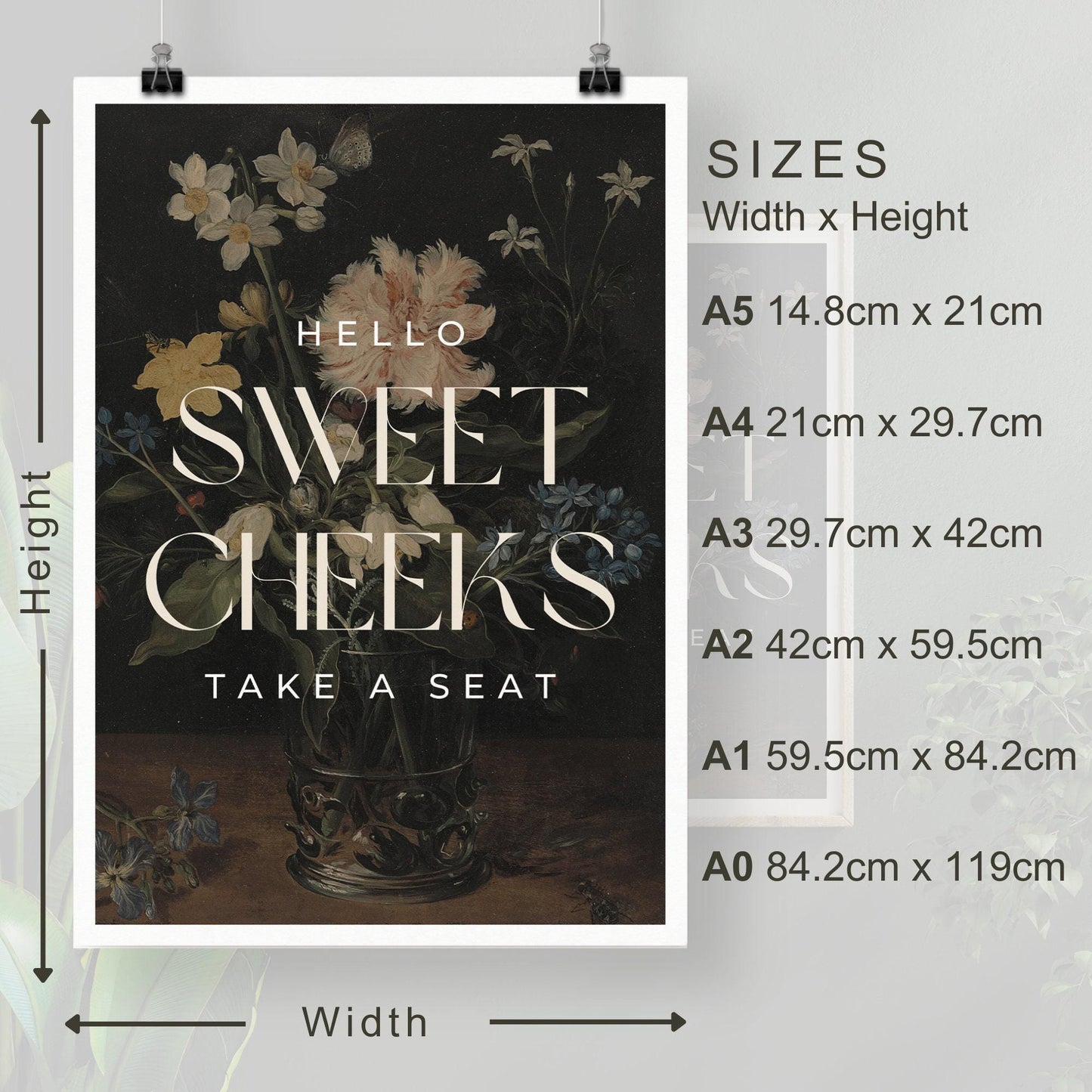 Sweet cheeks - flowers poster: unique bathroom print, toilet poster, bathroom wall art, toilet bathroom poster, cool funny home decor