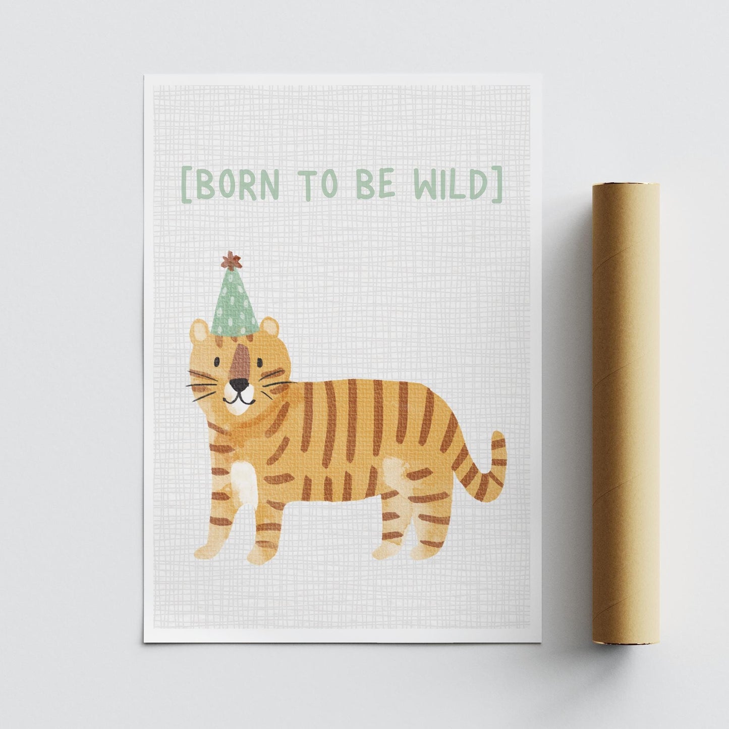 Born To Be Wild - Party Hat Tiger Poster: Kids Room Wall Art  Jungle-themed Print for Childrens Bedroom or Nursery Decor, Animal Print