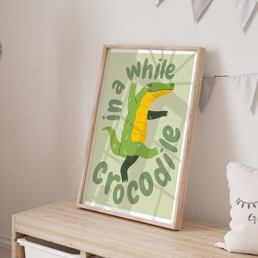 In A While Crocodile Poster: Kids Room Wall Art  Cute Animal-themed Print for Childrens Bedroom or Nursery Decor, Colourful Print
