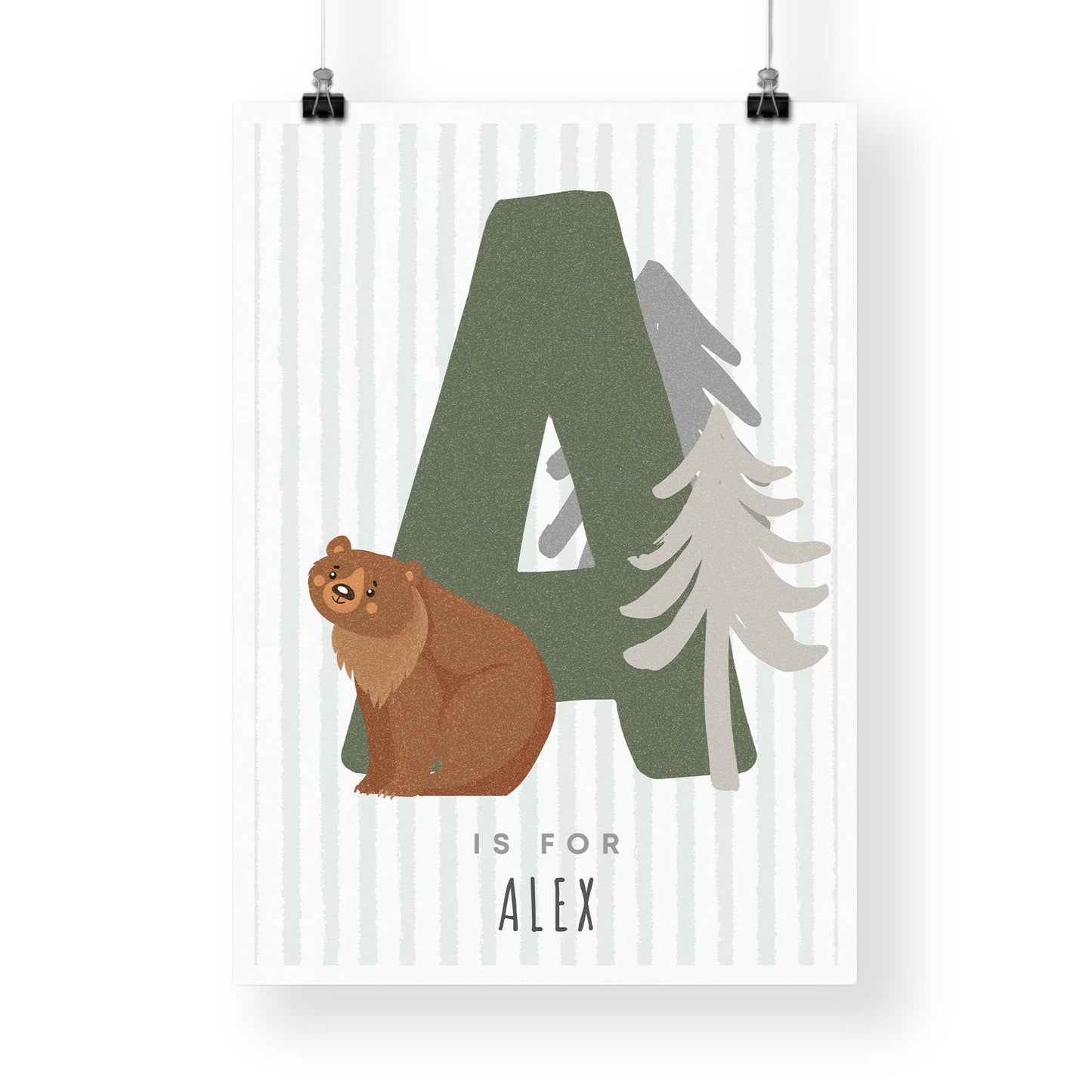 Personalised Bear Letter Poster: Custom Alphabet Wall Art for Kids Bedroom, Nursery & Playroom, Nature-themed Print, Gender Neutral Decor