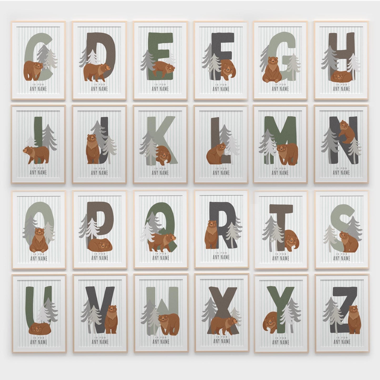 Personalised Bear Letter Poster: Custom Alphabet Wall Art for Kids Bedroom, Nursery & Playroom, Nature-themed Print, Gender Neutral Decor