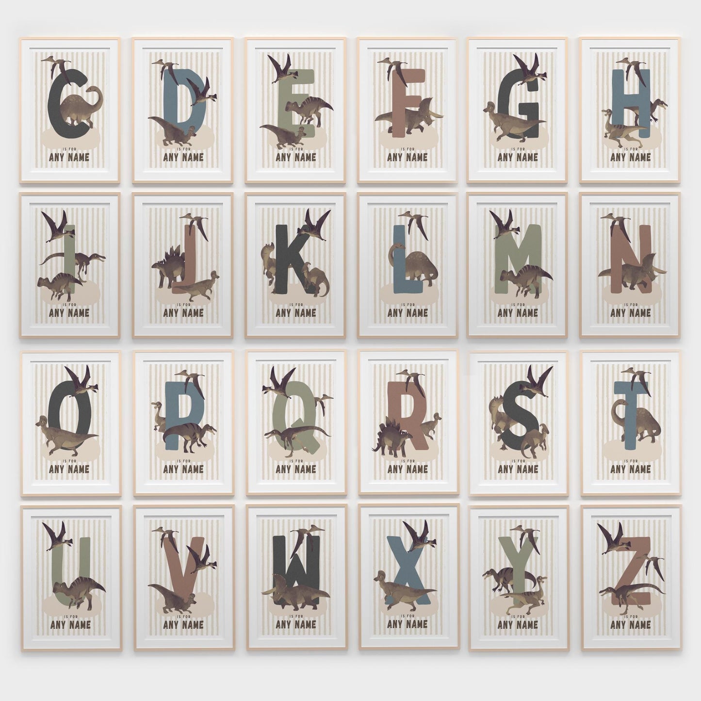 Personalised Dinosaur Initial Poster: Custom Alphabet Wall Art for Kids Bedroom, Nursery & Playroom, Jurassic Print, Gender Neutral Decor