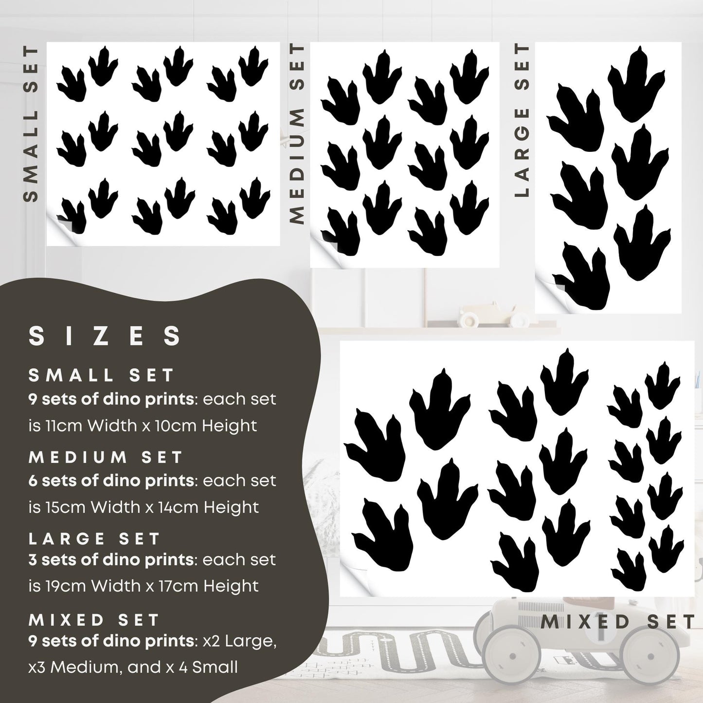 Dinosaur Footprint Wall Stickers: Kids Room Decor, Customisable Dino Prints Decals, Nursery Wall Art, Dinosaur-Themed Playroom Decor